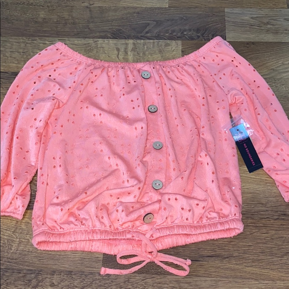Off the shoulder pink top w/little holes